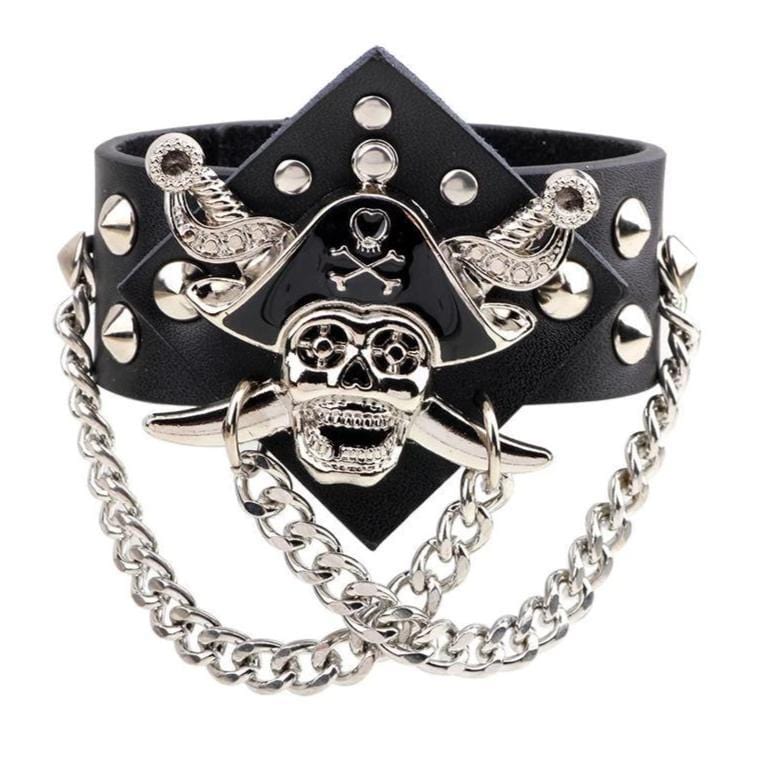 Bracelet de Force tête de mort en Cuir - Mon Bracelet Homme