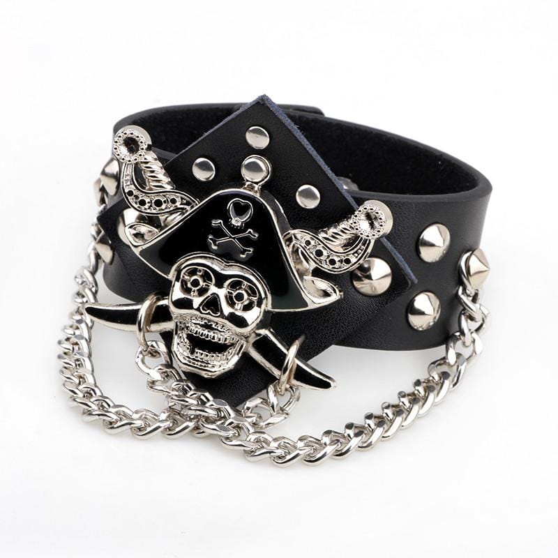 Bracelet de Force tête de mort en Cuir - Mon Bracelet Homme