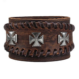Bracelet de Force Triple Croix de Malte en Cuir - Mon Bracelet Homme