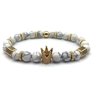 Bracelet de Perles Blanches avec Couronne - Mon Bracelet Homme