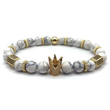 Bracelet de Perles Blanches avec Couronne