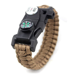 Bracelet de Survie Marron en Paracorde Tressée Avec Sifflet Boussole et Lumière Moshe - Mon Bracelet Homme