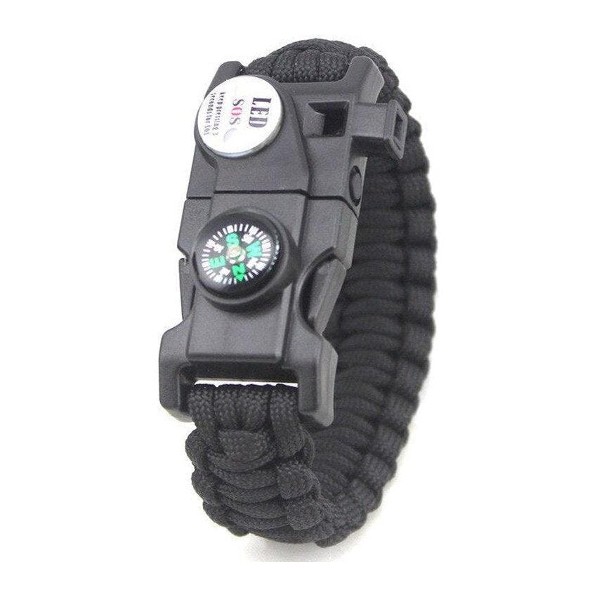 Bracelet de Survie Noir en Paracorde Tressée Avec Sifflet Boussole et Lumière Marlon - Mon Bracelet Homme