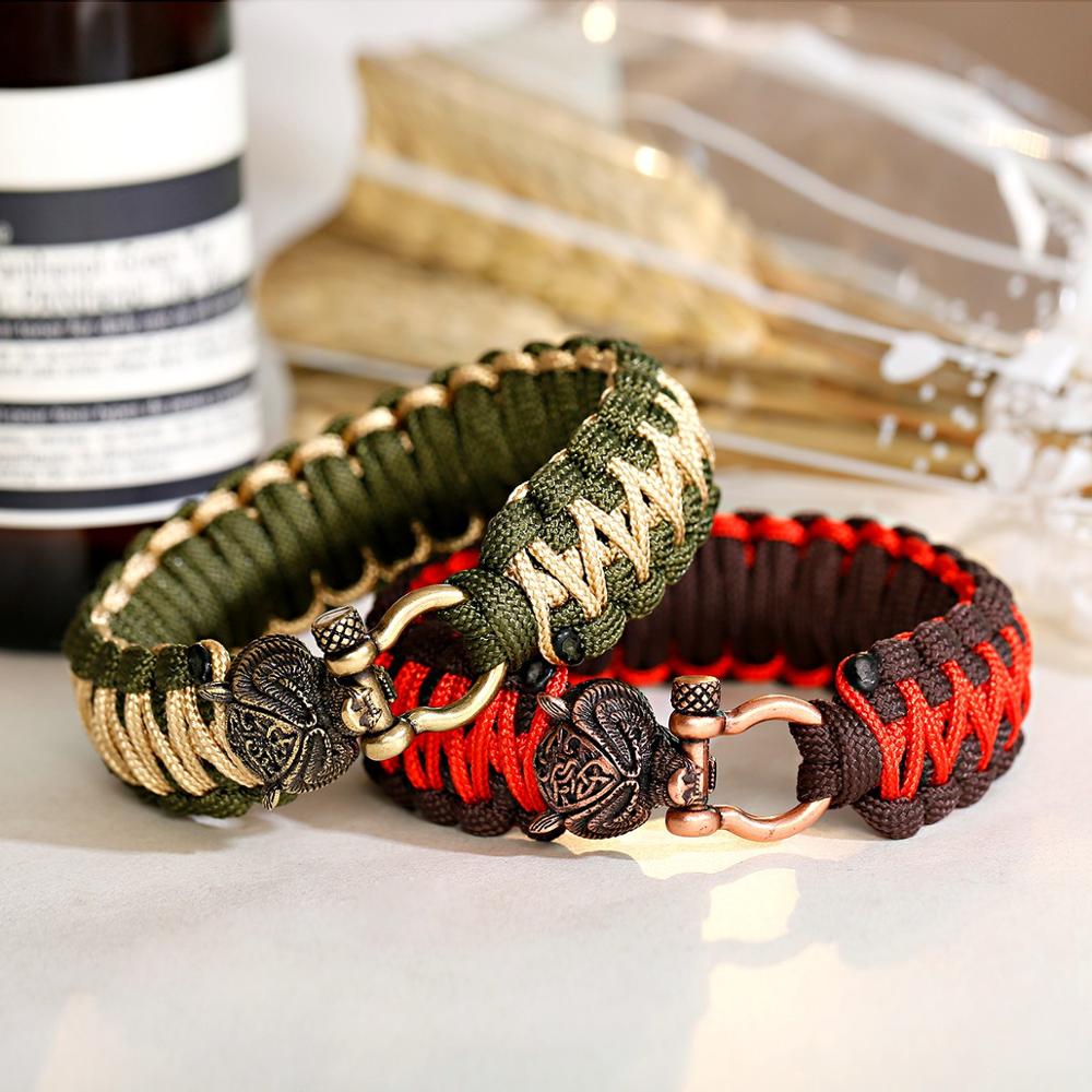 Bracelet de Survie Viking en Paracorde Avec Une Tête D'Ours Rouge - Mon Bracelet Homme