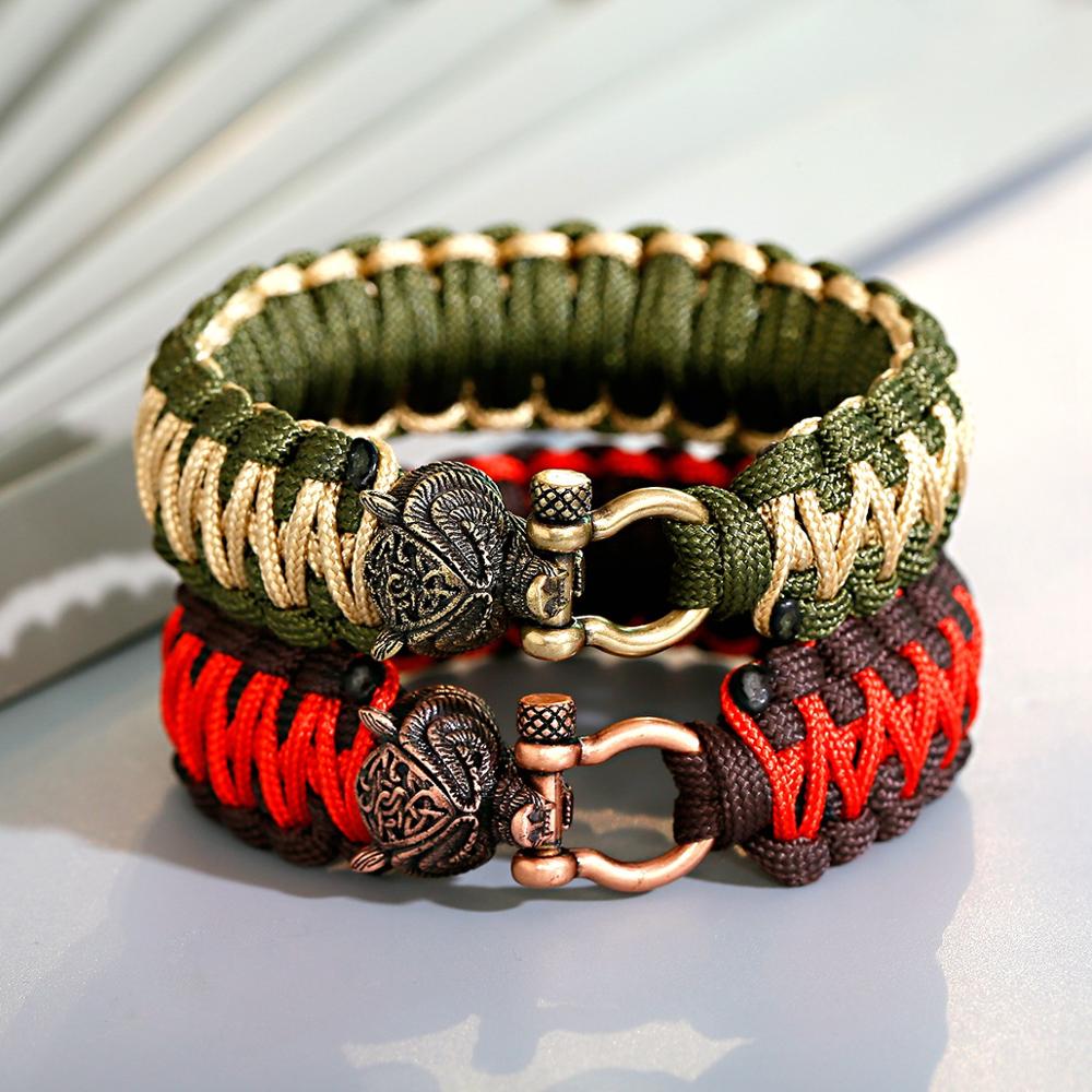 Bracelet de Survie Viking en Paracorde Avec Une Tête D'Ours Rouge - Mon Bracelet Homme