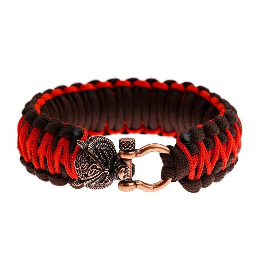 Bracelet de Survie Viking en Paracorde Avec Une Tête D'Ours Rouge - Mon Bracelet Homme