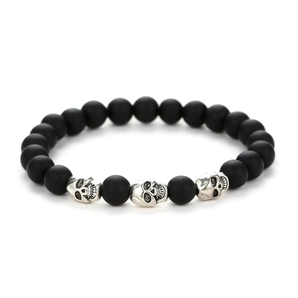 Bracelet Élastique avec Tête de Mort en Pierre - Mon Bracelet Homme