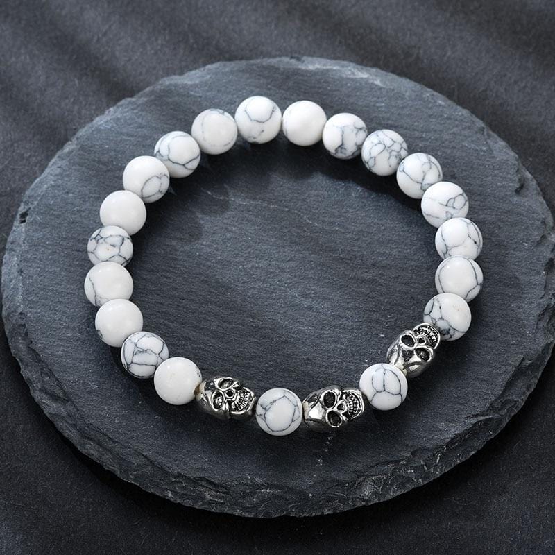 Bracelet Élastique avec Tête de Mort en Pierre - Mon Bracelet Homme
