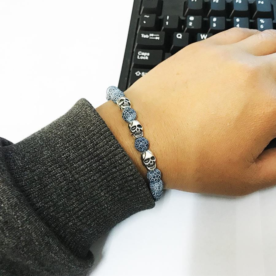 Bracelet Élastique avec Tête de Mort en Pierre - Mon Bracelet Homme