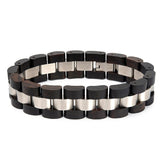 Bracelet en Bois de Couleur Noire et Argentée pour Homme
