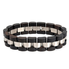 Bracelet en Bois de Couleur Noire et Argentée pour Homme