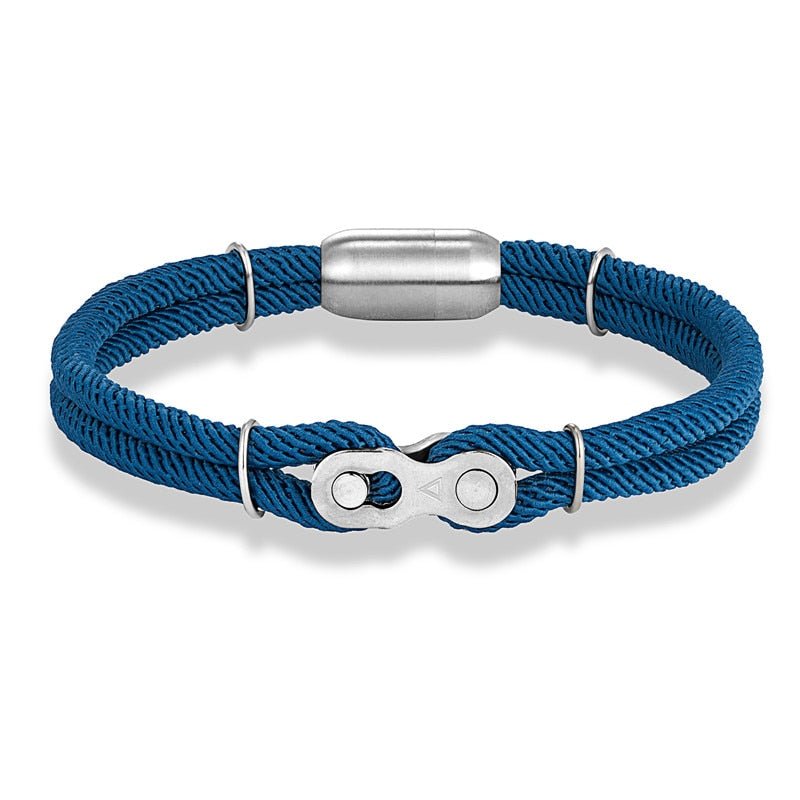 Bracelet en Corde Bleu Avec Maillon Chaîne de Moto Melvin - Mon Bracelet Homme