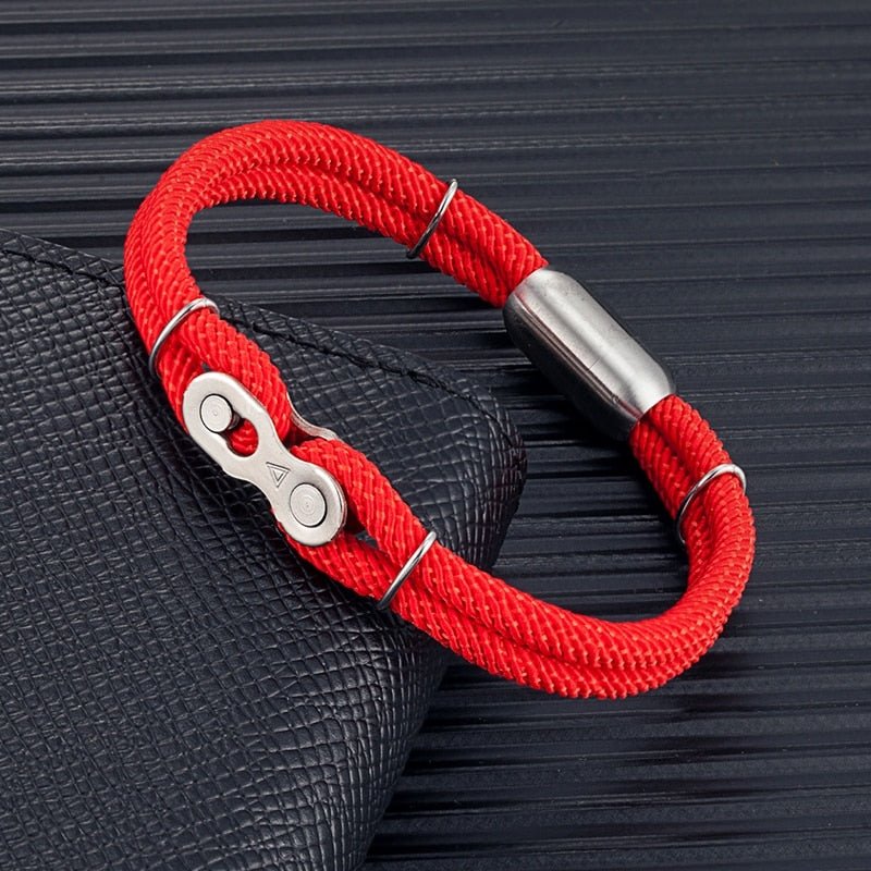Bracelet en Corde Rouge Avec Maillon Chaîne de Moto Ares - Mon Bracelet Homme