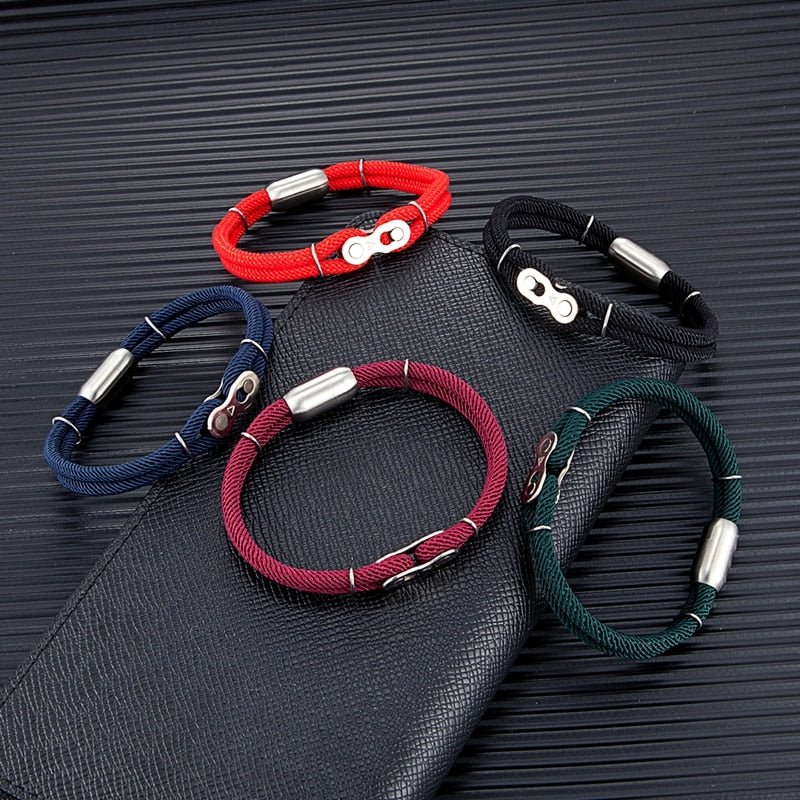 Bracelet en Corde Rouge Avec Maillon Chaîne de Moto Colten - Mon Bracelet Homme