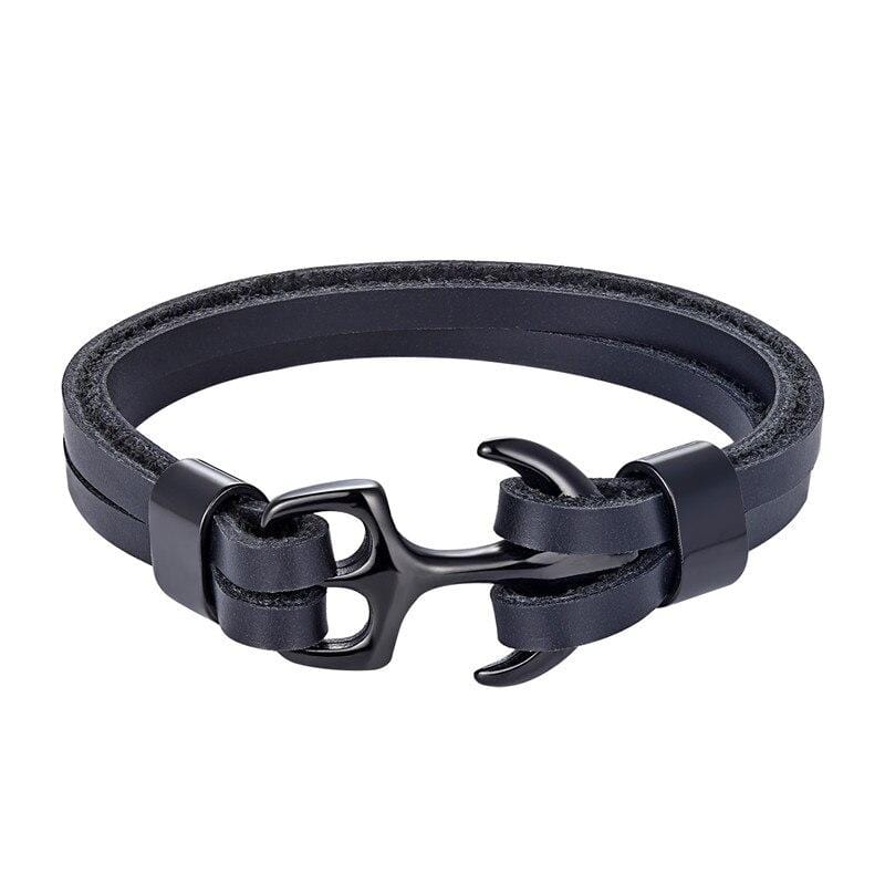 Bracelet en Cuir avec Ancre Or - Mon Bracelet Homme