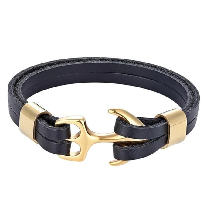 Bracelet en Cuir avec Ancre Or - Mon Bracelet Homme