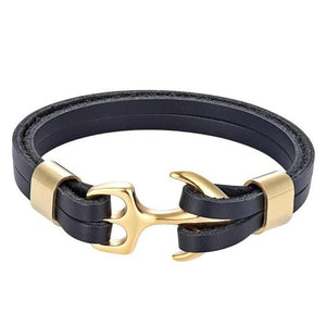 Bracelet en Cuir avec Ancre Or - Mon Bracelet Homme
