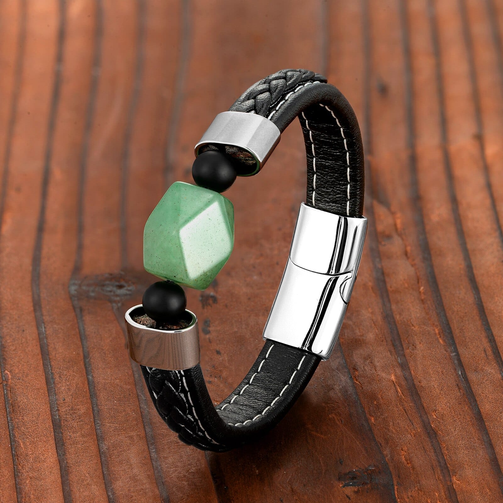 Bracelet En Cuir Avec Pierre De Jade Jasiah pour Homme - Mon Bracelet Homme