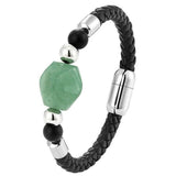 Bracelet En Cuir Avec Pierre De Jade Verte pour Homme
