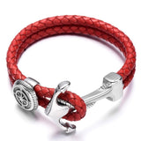 Bracelet en Cuir Tressé Rouge avec Ancre Homme