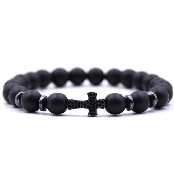 Bracelet en Perles avec une Croix Homme en Pierre - Mon Bracelet Homme