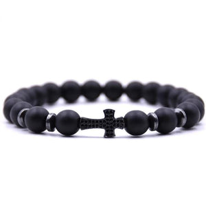 Bracelet en Perles avec une Croix Homme en Pierre - Mon Bracelet Homme