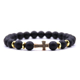 Bracelet en Perles avec une Croix Homme en Pierre - Mon Bracelet Homme