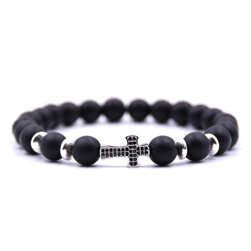 Bracelet en Perles avec une Croix Homme en Pierre - Mon Bracelet Homme
