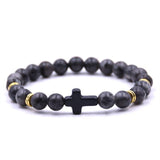 Bracelet en Perles Grises avec Croix en Pierre