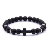 Bracelet en Perles Homme Croix Noire en Pierre - Mon Bracelet Homme