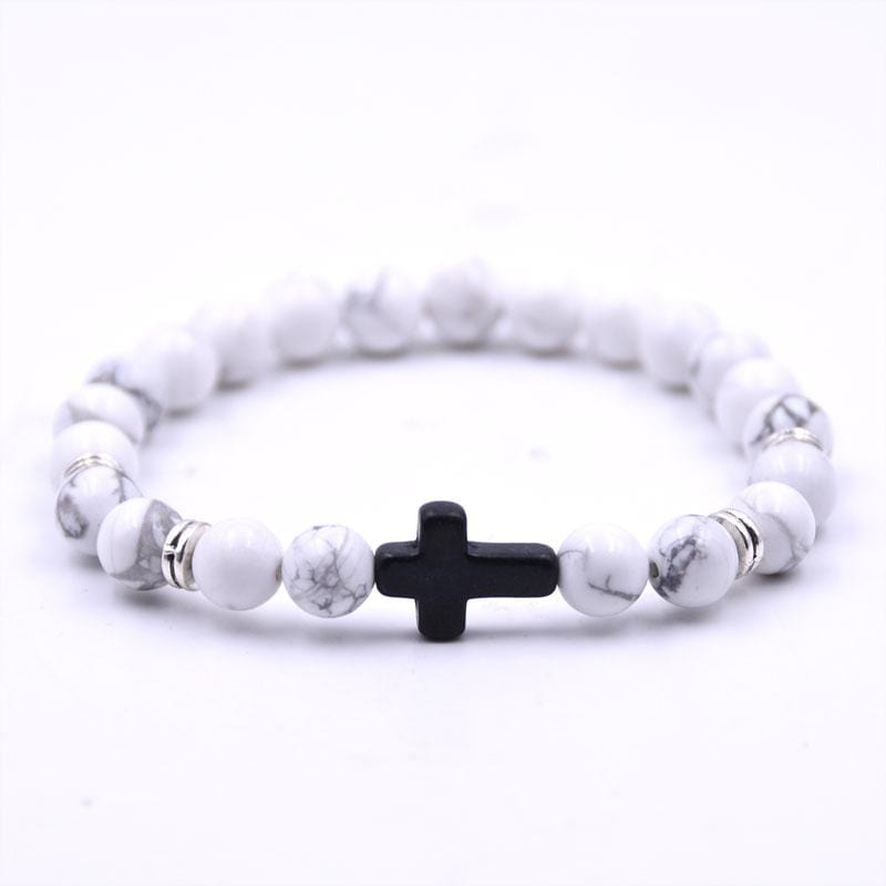 Bracelet en Perles Homme Croix Noire en Pierre - Mon Bracelet Homme