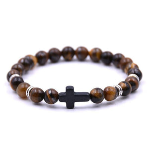 Bracelet en Perles Homme Croix Noire en Pierre - Mon Bracelet Homme