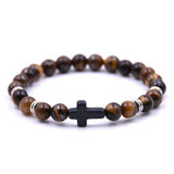 Bracelet en Perles Homme Croix Noire en Pierre