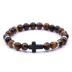 Bracelet en Perles Homme Croix Noire en Pierre