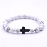 Bracelet en Perles Homme Croix Noire en Pierre - Mon Bracelet Homme