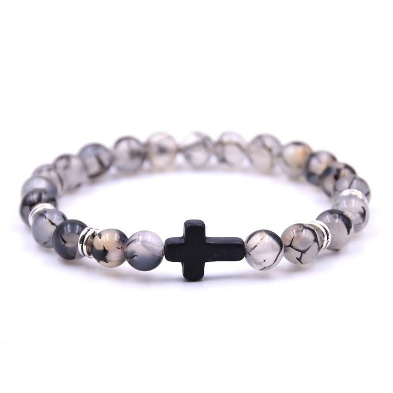 Bracelet en Perles Homme Croix Noire en Pierre - Mon Bracelet Homme