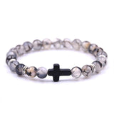 Bracelet en Perles Homme Croix Noire en Pierre - Mon Bracelet Homme