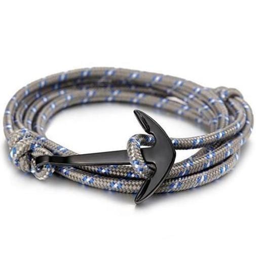 Bracelet Gris Homme avec Ancre "Chic" en Corde - Mon Bracelet Homme