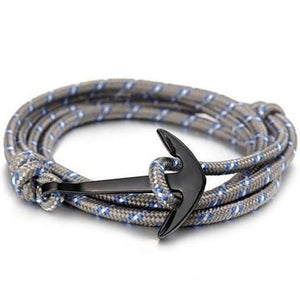 Bracelet Gris Homme avec Ancre "Chic" en Corde - Mon Bracelet Homme