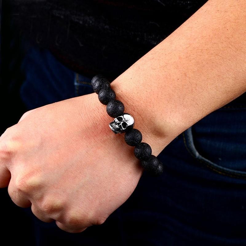 Bracelet Grosse Perle Tête de Mort en Pierre - Mon Bracelet Homme