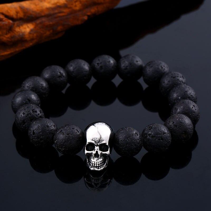 Bracelet Grosse Perle Tête de Mort en Pierre - Mon Bracelet Homme