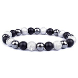 Bracelet Hématite Véritable Noir et Blanc pour Homme en Perles