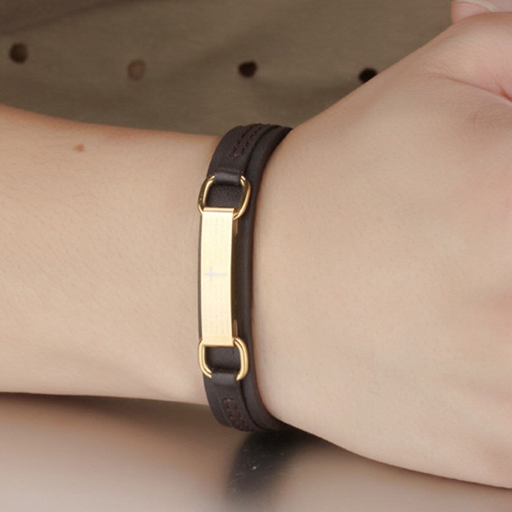 Bracelet Homme Croix et Bible en Cuir - Mon Bracelet Homme
