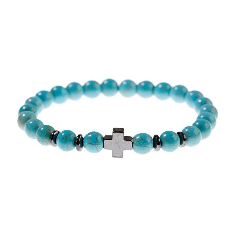 Bracelet Homme Croix Turquoise en Pierre - Mon Bracelet Homme