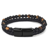 Bracelet Homme en Perles et en Cuir en Pierre