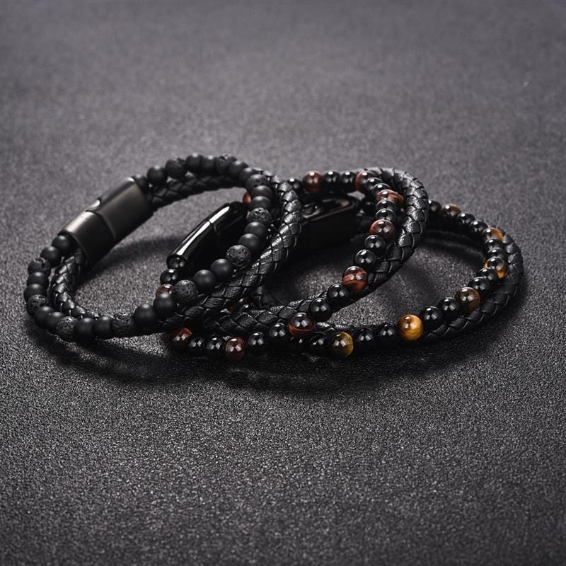 Bracelet Homme en Perles et en Cuir en Pierre - Mon Bracelet Homme