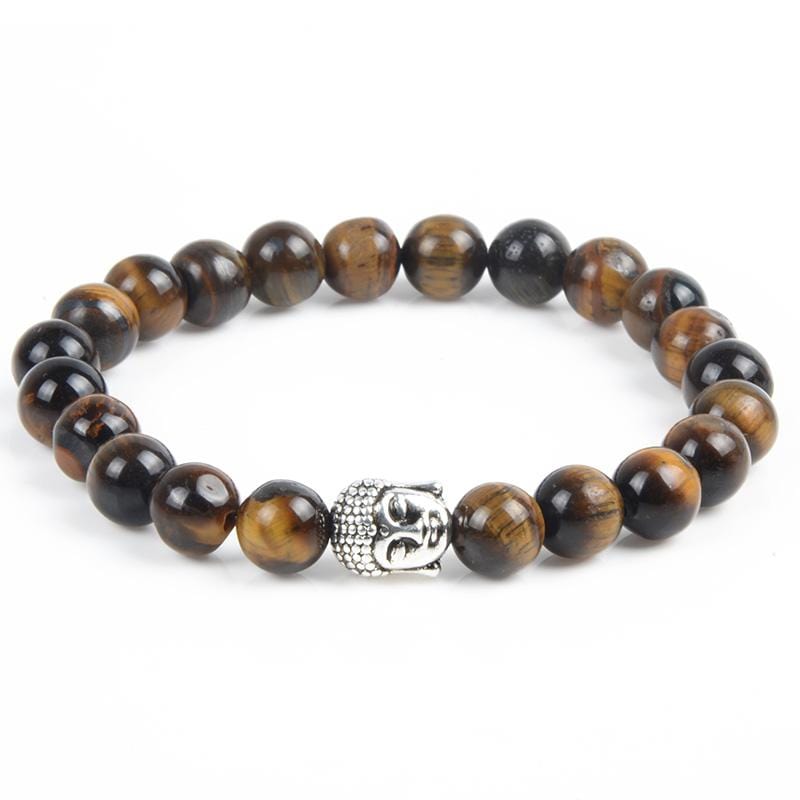 Bracelet Homme Oeil de Tigre Bouddha Argenté en Perle - Mon Bracelet Homme