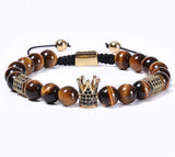 Bracelet Homme Oeil de Tigre et Couronne dorée en Perle - Mon Bracelet Homme