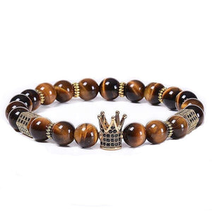 Bracelet Homme Oeil de Tigre et Couronne dorée en Perle - Mon Bracelet Homme