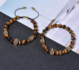 Bracelet Homme Oeil de Tigre et Couronne dorée en Perle - Mon Bracelet Homme